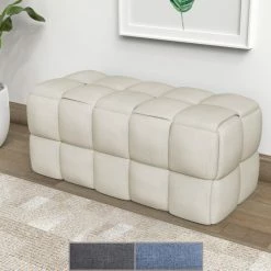 Budget 😀 Warehouse Of Tiffany Luxerna 36-inch Padded Natural Linen Box Weave Comfort Bench 👍