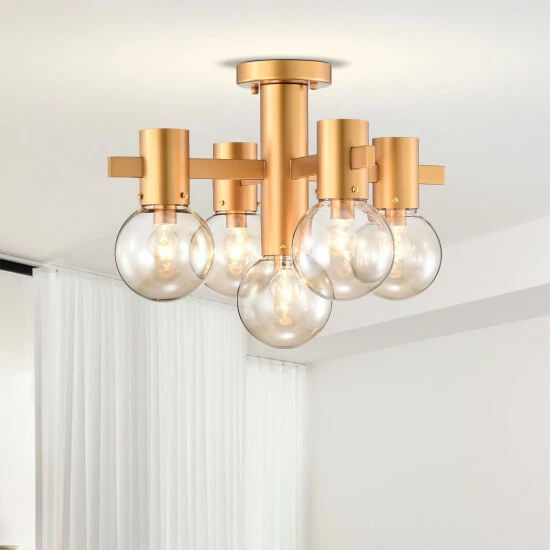 New โจ Warehouse Of Tiffany 18" Wellmian 5-Light Matte Gold Semi-Flushmount Ceiling Lamp Mini Glass Globe Shades ๐ฅ 1 New โจ Warehouse Of Tiffany 18" Wellmian 5-Light Matte Gold Semi-Flushmount Ceiling Lamp Mini Glass Globe Shades ๐ฅ