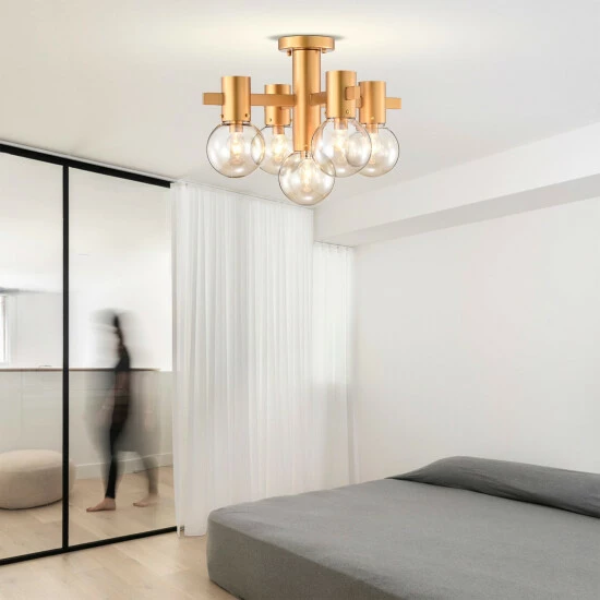 New โจ Warehouse Of Tiffany 18" Wellmian 5-Light Matte Gold Semi-Flushmount Ceiling Lamp Mini Glass Globe Shades ๐ฅ 2 New โจ Warehouse Of Tiffany 18" Wellmian 5-Light Matte Gold Semi-Flushmount Ceiling Lamp Mini Glass Globe Shades ๐ฅ - Image 2