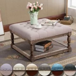 New π Warehouse Of Tiffany Cairona Fabric 30-inch Tufted Shelved Ottoman Cream Top/natural Base β€οΈ