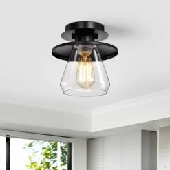 Top 10 💯 Warehouse Of Tiffany Tunney Matte Black 1-Light Clear Glass Shade Semi-Flush Mount 😀