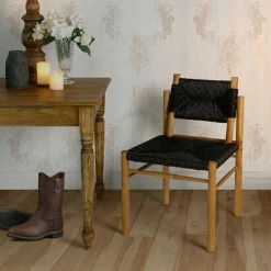 Wholesale 🥰 Warehouse Of Tiffany Majah Weaved Rush And Teak Wood Accent Chair Black 👏