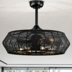 Flash Sale ๐ Warehouse Of Tiffany Akasha 28 Inch Rattan Rope Fandelier 6 Light With Remote (Color Optional) Matte Black ๐