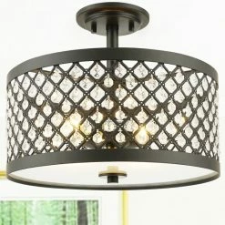 Outlet 👍 Warehouse Of Tiffany Shexel Oil Rubbed Bronze 3-light Semi-Flushmount Ceiling Lamp With Crystal Lattice Shade 😀