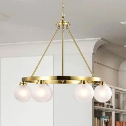 Best Pirce 😀 Warehouse Of Tiffany Silvija 26 Inch Moder Wheel Contemporary Style Ceiling Lighted Chandelier Gold Polished Finish 6-Light - N/A Brass Gold 👍