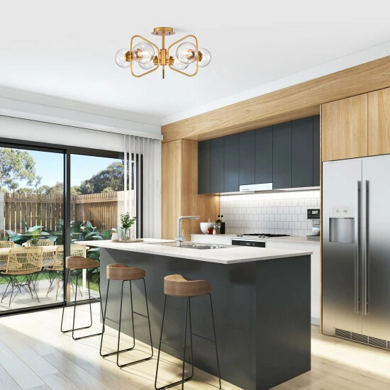 Cheap ๐ Warehouse Of Tiffany Elaina 6-Light Geometric Metal Frames Semi-Flush Mount With Glass Globe Shades Matte Gold ๐ 3 Cheap ๐ Warehouse Of Tiffany Elaina 6-Light Geometric Metal Frames Semi-Flush Mount With Glass Globe Shades Matte Gold ๐ - Image 3