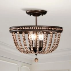 Best deal 👏 Warehouse Of Tiffany Ovid 16 Inch Bead Vintage Semi Flush Mount 3-Light 💯