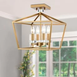 Wholesale 😍 Warehouse Of Tiffany 13" Persixa Matte Gold Cage Semi Flushmount Ceiling Lamp 🌟