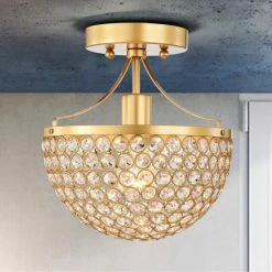 Outlet ✨ Warehouse Of Tiffany Laverna Semi-Flush Mount Crystal Ceiling Light Matte Gold Finish 1-Light - N/A 🔥