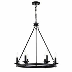 Best deal 👍 Warehouse Of Tiffany Leontia 25 Inch Mid-Century Modern Wagon Wheel Style Matte Black Finish Ceiling Lighted Candle Chandelier 6-Light - N/A 🧨 -Warehouse of Tiffany sale unnamed file 2236
