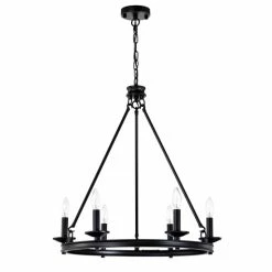 Best deal 👍 Warehouse Of Tiffany Leontia 25 Inch Mid-Century Modern Wagon Wheel Style Matte Black Finish Ceiling Lighted Candle Chandelier 6-Light - N/A 🧨 -Warehouse of Tiffany sale unnamed file 2237