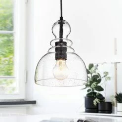 Best deal π Warehouse Of Tiffany Nefelt Matte Black 1-light Decanter Seeded Glass Pendant π