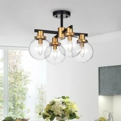 Top 10 💯 Warehouse Of Tiffany Tegan Black & Gold 4-light Flushmount Ceiling Light With Glass Shades ❤️