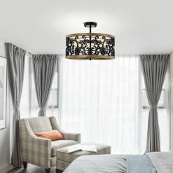 Hot Sale ⌛ Warehouse Of Tiffany Tase 18 Inch Matte BLack Mid-Modern Semi Flush Mount 3-Light Matte Black And Imitation Wood Grain 🤩 -Warehouse of Tiffany sale unnamed file 2686