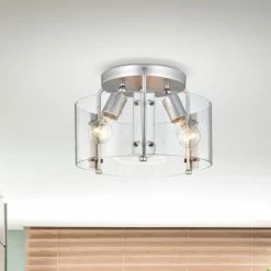 Top 10 👏 Warehouse Of Tiffany Fortuna Semi Flush Mount Ceiling Light Satin Silver And Seeded Glass Finish 3-Light - N/A ✨