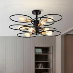 New 🎉 Warehouse Of Tiffany Camilla Semi Flush Mount Ceiling Light Matte Black Finish 9-Light - N/A ✨