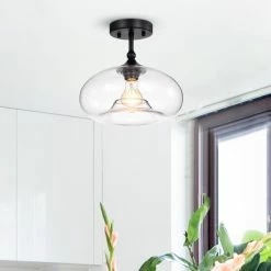 Top 10 👏 Warehouse Of Tiffany Masix Matte Black 1-Light Semi-Flushmount Lamp With Donut Glass Shade 😉