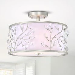 New 🔥 Warehouse Of Tiffany Lala Crystal Semi Flush Mount Ceiling Light Satin Silver Finish 3-Light - N/A ⌛