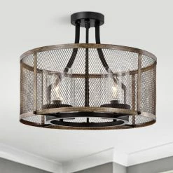 Promo 🤩 Warehouse Of Tiffany Adrian Semi-Flush Mount 4-Light Metal Mesh Drum Shade ❤️