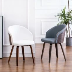 Buy ๐ Warehouse Of Tiffany Maynau PU Leather & Wood Upholstered Dining Arm Chairs (Set 2) Gray Blue ๐งจ