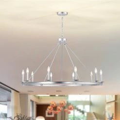 Coupon 😉 Warehouse Of Tiffany Marcel Candle Style Wagon Wheel 45 Inch Chandelier Metallic Silver Finish 10 Light 😍