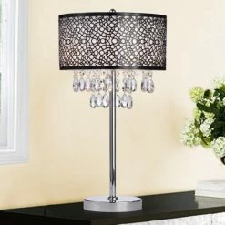 Cheapest 🥰 Warehouse Of Tiffany Kosmas Chrome 3-light Table Lamp With Crystals 🤩