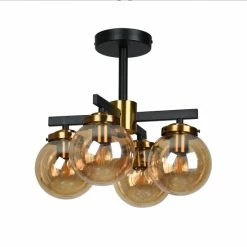 Best reviews of 🎁 Warehouse Of Tiffany Aurora Black+Antique Brass 4-Light Clear Glass Shades Semi-Flush Mount 👏