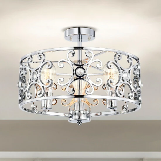 Coupon 🤩 Warehouse Of Tiffany Theofy 18 Inch Glam-Modern Drum Shade Semi Flush Mount 3-Light Chrome ❤️ 1 Coupon 🤩 Warehouse Of Tiffany Theofy 18 Inch Glam-Modern Drum Shade Semi Flush Mount 3-Light Chrome ❤️
