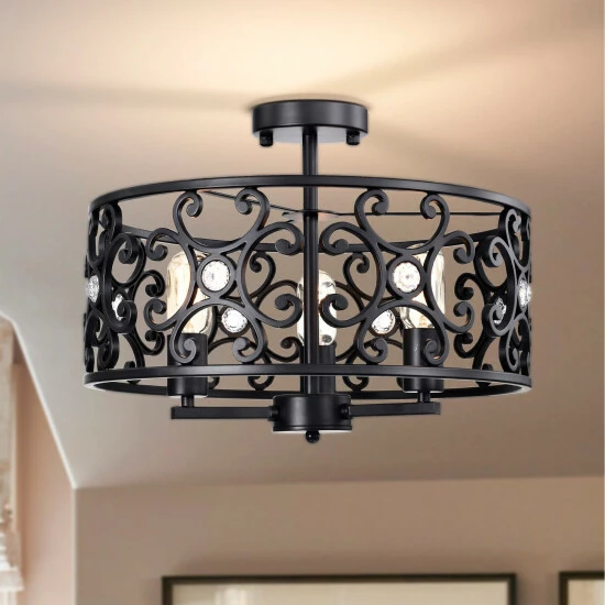 Coupon 🤩 Warehouse Of Tiffany Theofy 18 Inch Glam-Modern Drum Shade Semi Flush Mount 3-Light Chrome ❤️ 2 Coupon 🤩 Warehouse Of Tiffany Theofy 18 Inch Glam-Modern Drum Shade Semi Flush Mount 3-Light Chrome ❤️ - Image 2