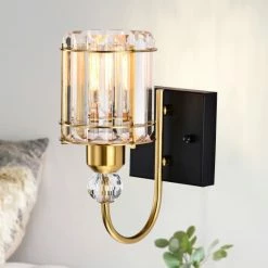 Budget 😉 Warehouse Of Tiffany Aitana 8 Inch Brass Finish Crystal Shade Wall Sconces 1-Light 👍