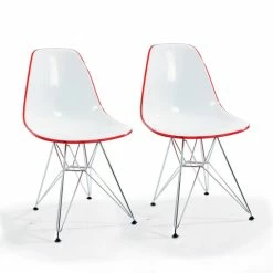 Best deal 🌟 Warehouse Of Tiffany Timot Contemporary Two-Toned Polycarbonate Chair With Chrome Legs (set Of 2) White / Red 🎉