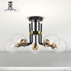 Cheapest 🎁 Warehouse Of Tiffany Laruda Semi Flush Mount Ceiling Light Modern-Sputnik Style Matte Black And Silver Finish 5-Light - N/A 🎁