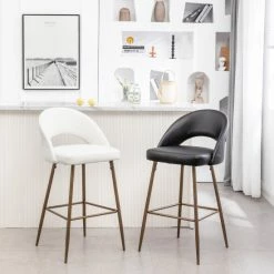 Best Sale ⭐ Warehouse Of Tiffany Soode Padded Modern Bar Stool (Set Of 2 Stools) White 🔥