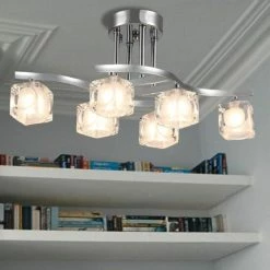 Promo 😀 Warehouse Of Tiffany Delphina Chrome 6-Light Semi-Flush Mount With Clear Glass Shade - Silver 👍