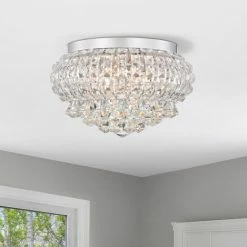 Cheapest ❤️ Warehouse Of Tiffany Gail 4-Light Metal & Crystal Shade Flush Mount Matte Black 😀