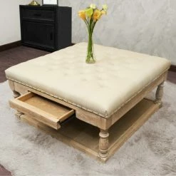 Best deal 🥰 Warehouse Of Tiffany Suleiman Tufted Padded Cocktail Ottoman With Shelf And Drawer 💯
