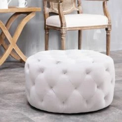 Best Sale ๐ Warehouse Of Tiffany Meerna 24-inch Round Tufted Padded Ottoman (Optional Colors) Slate Grey ๐