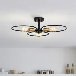 Outlet 🛒 Warehouse Of Tiffany Lucina Semi Flush Mount Ceiling Light Matte Black Finish 3-Light - N/A 😀