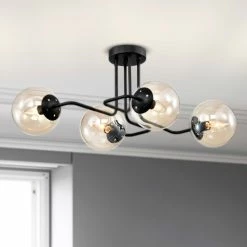 Hot Sale ๐ Warehouse Of Tiffany Ziza Modern Semi Flush Mount Ceiling Light With Globe Glass Shade 4 Light ๐งจ