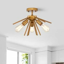 Brand new 👏 Warehouse Of Tiffany Amalia 3-Light Mid-Century Modern Sputnik Semi-Flush Mount Matte Gold 👏