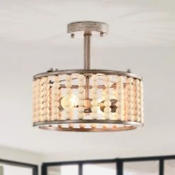 Outlet ❤️ Warehouse Of Tiffany Silas 14 Inch Drum Shape Bead Semi Flush Mount With 2 Light 🎁