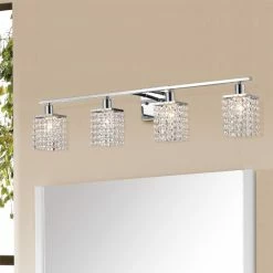 Cheapest 👍 Warehouse Of Tiffany Frindin Chrome 4-light Wall Sconce Vanity Lighting With Crystal Shades 😉