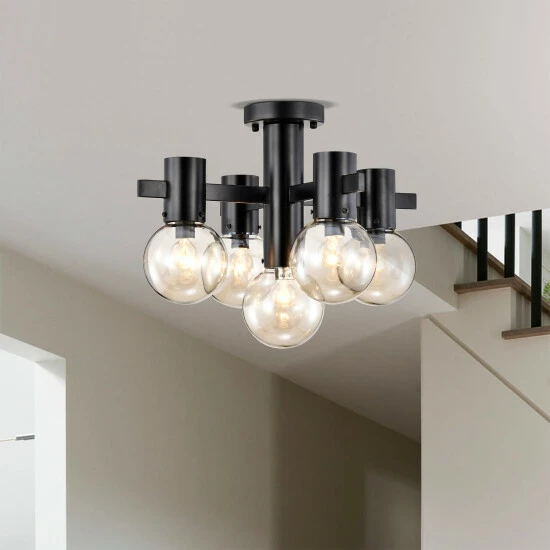 Discount 🤩 Warehouse Of Tiffany Lalena 18 Inch Matte Black Clear Glass Semi Flush Mount With 5 Light 😍 1 Discount 🤩 Warehouse Of Tiffany Lalena 18 Inch Matte Black Clear Glass Semi Flush Mount With 5 Light 😍