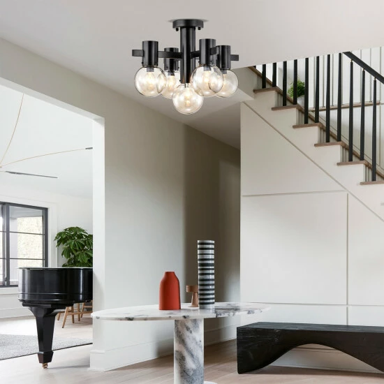 Discount 🤩 Warehouse Of Tiffany Lalena 18 Inch Matte Black Clear Glass Semi Flush Mount With 5 Light 😍 2 Discount 🤩 Warehouse Of Tiffany Lalena 18 Inch Matte Black Clear Glass Semi Flush Mount With 5 Light 😍 - Image 2