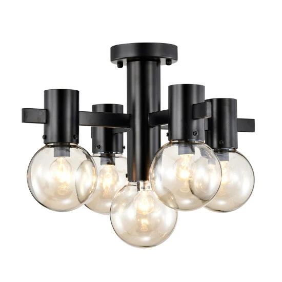 Discount 🤩 Warehouse Of Tiffany Lalena 18 Inch Matte Black Clear Glass Semi Flush Mount With 5 Light 😍 3 Discount 🤩 Warehouse Of Tiffany Lalena 18 Inch Matte Black Clear Glass Semi Flush Mount With 5 Light 😍 - Image 3