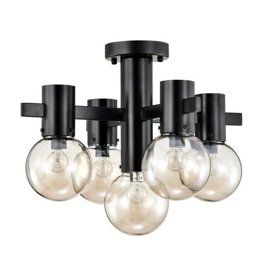 Discount 🤩 Warehouse Of Tiffany Lalena 18 Inch Matte Black Clear Glass Semi Flush Mount With 5 Light 😍 4 Discount 🤩 Warehouse Of Tiffany Lalena 18 Inch Matte Black Clear Glass Semi Flush Mount With 5 Light 😍 - Image 4