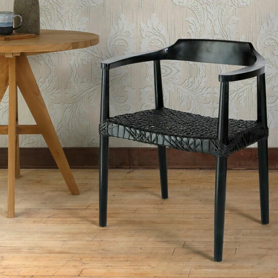 Brand new ⭐ Warehouse Of Tiffany Erline Teak Wood Weaved Leather Seat Accent Chair Armchair Black 🤩 1 Brand new ⭐ Warehouse Of Tiffany Erline Teak Wood Weaved Leather Seat Accent Chair Armchair Black 🤩