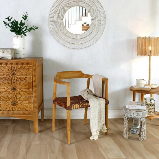 Brand new ⭐ Warehouse Of Tiffany Erline Teak Wood Weaved Leather Seat Accent Chair Armchair Black 🤩 2 Brand new ⭐ Warehouse Of Tiffany Erline Teak Wood Weaved Leather Seat Accent Chair Armchair Black 🤩 - Image 2