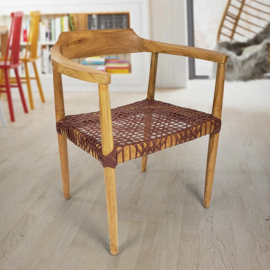 Brand new ⭐ Warehouse Of Tiffany Erline Teak Wood Weaved Leather Seat Accent Chair Armchair Black 🤩 3 Brand new ⭐ Warehouse Of Tiffany Erline Teak Wood Weaved Leather Seat Accent Chair Armchair Black 🤩 - Image 3