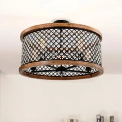 Brand new 🧨 Warehouse Of Tiffany Pomine 24 Inch Modern Crystal Shade Semi Flush Mount 5-Light Matte Black And Imitation Wood Grain ✨